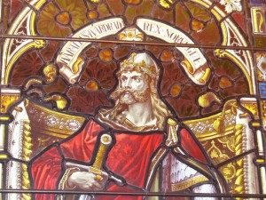 Window with portrait of Harald in Lerwick Town Hall, Shetland. SOURCE: Wikipedia